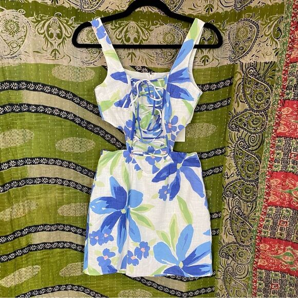 NWT Sabo Paradise Floral Print Lace-Up Scorpios Mini Dress Size 2 - Picture 2 of 16